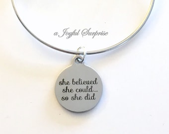 She believed she could so she did Bangle, Minimalist Jewelry, Job Promotion Gift, She believed Jewelry, Silver Bangle, Graduation Gift