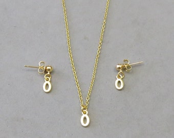 Tiny Initial O Necklace and Earring Set- Gold or Silver Plated