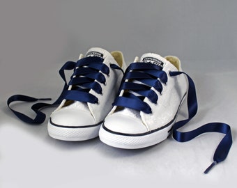 Bridal Converses --White Lace Converse Navy-- Wedding Tennis shoes - Wedding Converse