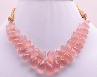 ASTONISHING Rose Quartz BRIOLETTES Tear drop Shape neckalce,code-RA438
