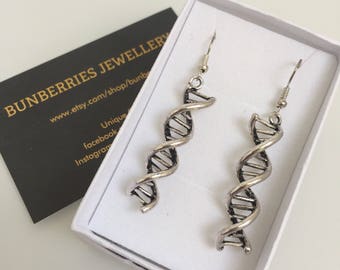 Double Helix DNA Inspired Silver Dangle Earrings