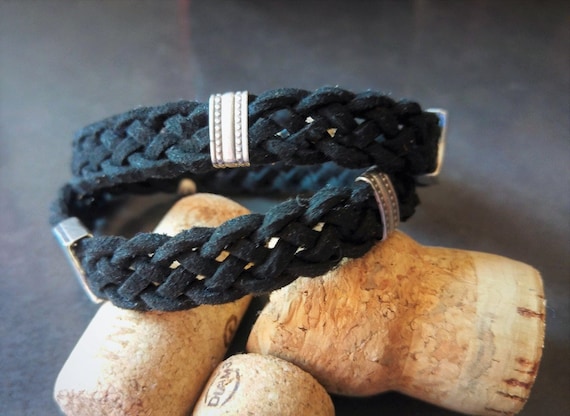 Men Black Bracelet, Mens Wrap Bracelet, Men Leather Bracelet, Black Wrap, Leather Wristband, Chunky Men Bracelet, Men braided Bracelet
