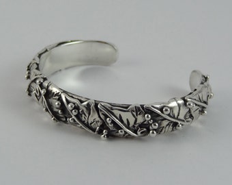 Silver Ivy Leaf Bangle/Cuff Hand Made