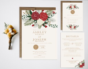 Wedding Invitation Bundle, Christmas Invitation, Winter Wedding, Christmas Wedding Invitation, Holiday Wedding, Festive Wedding Invitation