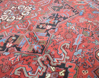 7'3 x 9'9 Professionally CLEANED Spectacular Genuine Semi Antique Vintage Persian Heriz Serapi Hand Knotted Handmade Wool Area Rug Carpet