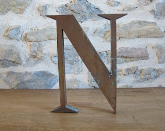 Large metal letter N - French store sign letter N - vintage marquee letter