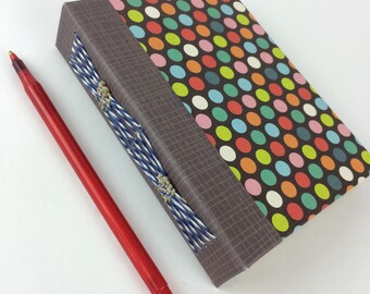 Polka dot - hand bound journal - Dream Journal - beads - Sketchbook - Poetry Journal - tea stained pages - Altered Book - Altered Art