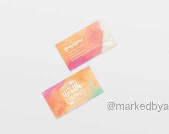DIGITAL FILE ONLY - Business Card Horizontal - Let's Make Health & Happiness Happen (Rainbow Watercolor)