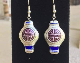 Vintage Chinese Lantern Earrings, Asian, Chinese Jewelry, Vintage, Medallion, Charm Earrings,