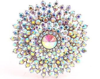 Aurora Borealis Brooch, AB Crystal Brooch, Iridescent Silver Brooch, AB Bridal Brooch, Rainbow Wedding Brooch, Silver Iridescent Brooches