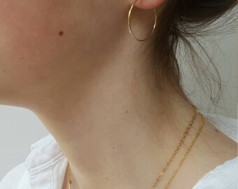 Gold Hoop Earrings - Small 1 , 1.5 Inch Hammered Gold Filled Hoop Earrings - Thin Gold Hoops - Minimalist Hoop Earrings - Made In UK