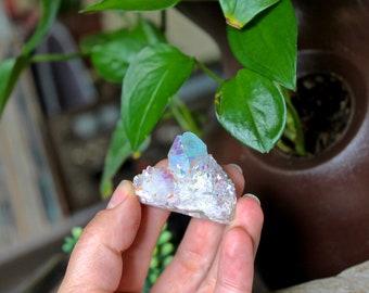 Angel Aura Spirit Quartz Cluster, Wiccan Altar Supplies, Opal Quartz Crystal Cluster Specimen, Wicca Altar Supply, Aura Spirit Quartz