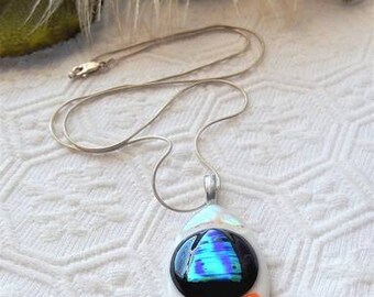 One of a Kind Sterling Silver Dichroic Glass Necklace