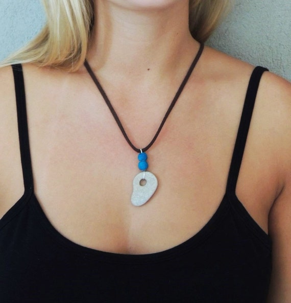 Turquoise Lava Necklace, Hagstone Pendant, Hag Stone Cameo, Wiccan Necklace, Healing Stone Necklace, Healing Necklace, Hag stone Jewelry