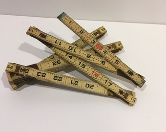 Vintage wood folding ruler, lufkin red end extension rule, tool, man cave, rustic, decor, measuring, industrial, Upcycle, wood, metal