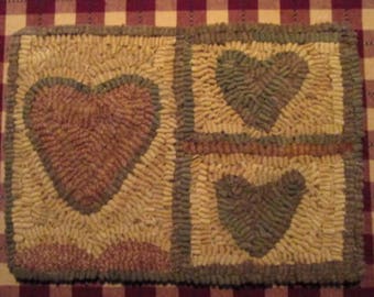 Three Hearts Primitive Rug