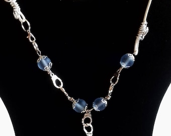 Handcuff Necklace blue glass beads
