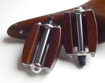 Handcrafted Wooden / Wood Bicycle Pedals Oak Dark Colour Classic / Vinatge Bike Cycling Gift