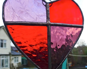 Red Stained Glass Love Heart Light Catcher - Sun Catcher - Valentine Love