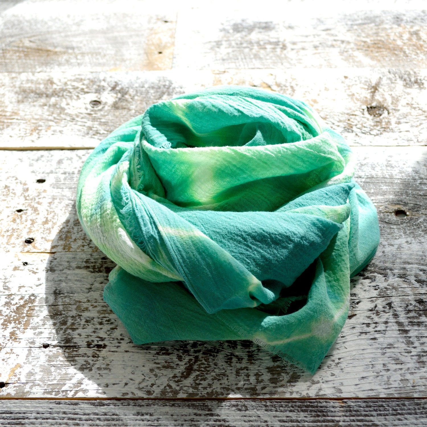 Kelly Green Scarf Hand Dyed Cotton Shibori 25 x 68 inches