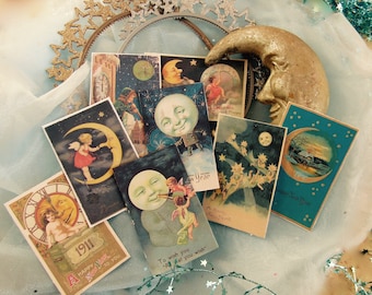 Vintage New Year's MOON-themed fortunes, SET OF 8, party favor, fortune teller
