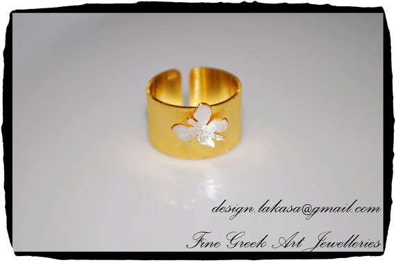 Butterfly Chevalier Ring Sterling Silver 925 Gold Plated Jewelry