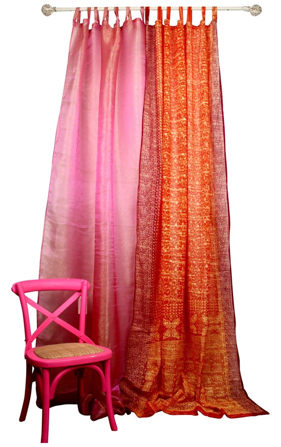 Fuchsia Pink Orange Curtain Combo Set Sari Curtain Colorful