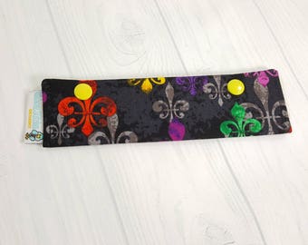 Multicolor Fleur de Lis Short Needle Cozy DPN Holder project holder 7"x2"- (Hold up to 6" Needles) NCS0044