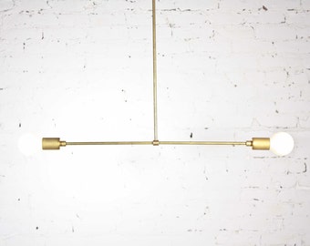 Mid Century Modern Brass chandelier / Raw solid brass
