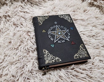 Leather handmade grimoire spell book book of shadows natural moon stone!