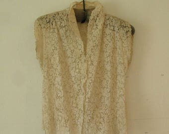 Original Vintage Lace Blouse Double Frill Collar / Jamaica