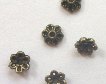 100 Antique Bronze Flower Bead Caps 6mm -- ANTIQUE BRONZE jewelry findings B-102