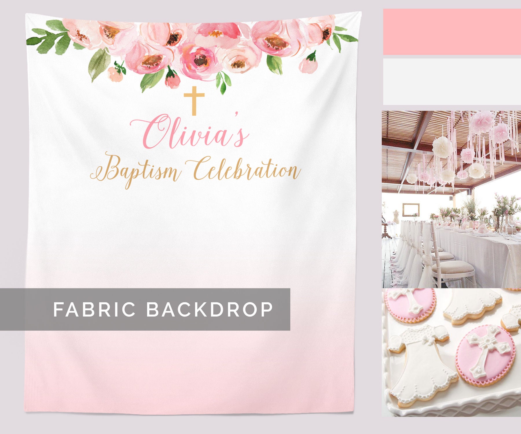 Baptism Backdrop Girl Baptism Banner Baptism Photo Booth