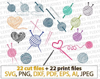 Crochet svg, knit svg, knitting svg, yarn svg, yarn ball, crochet needle clipart, cricut, vector svg, Cut File, png, DXF, pdf, EPS #vc-117