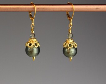Venetian Murano glass earrings, Venetian earrings, Murano earrings, Venetian glass earrings, Gold earrings - gift for her,"Gray Lace"