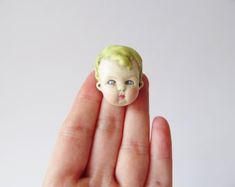 Antique Doll Pin - Green Haired Boy Brooch
