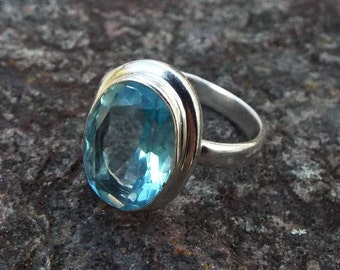 Blue topaz Ring, topaz ring, US 8.75, blue topaz ring, blue gemstone ring, stacking ring, gift for her, silver ring, Stzerling silver ring
