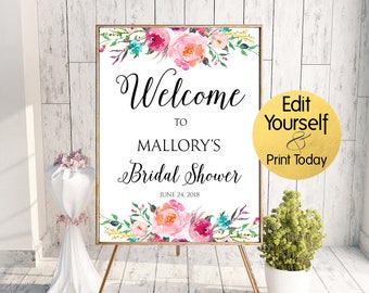 Bridal Shower Welcome Sign, Bridal Shower Sign, Floral Bridal Shower Welcome, Editable Welcome Sign, Bridal Shower Welcome Sign Template