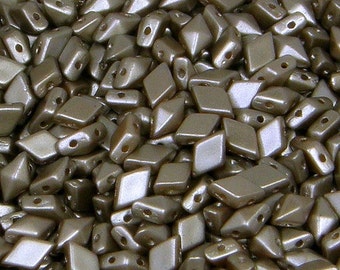 DiamonDuo Beads, Cocoa Airy Pearl, 40 count, 5 x 8 mm 2-Hole Czech Bead, (DD-COC)