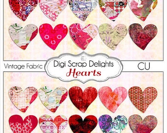 Digital Vintage Ephemera Altered Hearts Mixed Media Clip Art for Digital Scrapbook Embellishment or Collage Sheet, Instant Download
