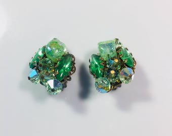 Vintage Alice Caviness Signed Green Glass Earrings