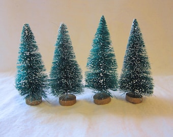 4 miniature bottle brush trees - 3.25 inches - green, flocked, sisal - ms3