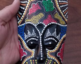 Hand-Carved Wood Mask from Bali, Indonesia! Wall Art decor! Wood Carving 9.5" (Q17)