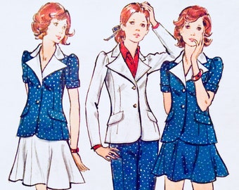 1970s Bust 36 UNCUT Misses Jacket Skirt Pants Vintage Sewing Pattern c 1973 70s Butterick 6993