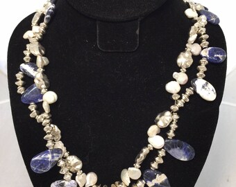 Silver, Pearl, Blue Sodalite