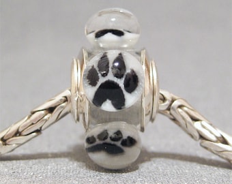Handmade Paw Print Bead Lampwork Euro Charm Limited Edition Animal Lover