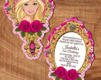 digital barbie invitation, tag, water label, ziploc card and thank you card party print as many as u need personalized jpg file