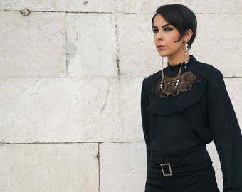 VTG black blouse with transparency.