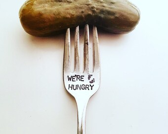 Handstamped fork Keepsake for pregnancy Eating for two fork Baby shower gift We're hungry New mom Pregnancy cravings First baby Custom fork