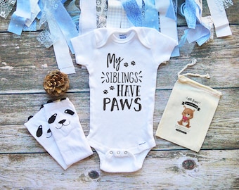 Dog Cat Siblings Cute Baby Onesie® Cute Puppy Paws Kitten Paws Bodysuit - My Siblings Have Paws - Infant Newborn Clothes - Cute - M366